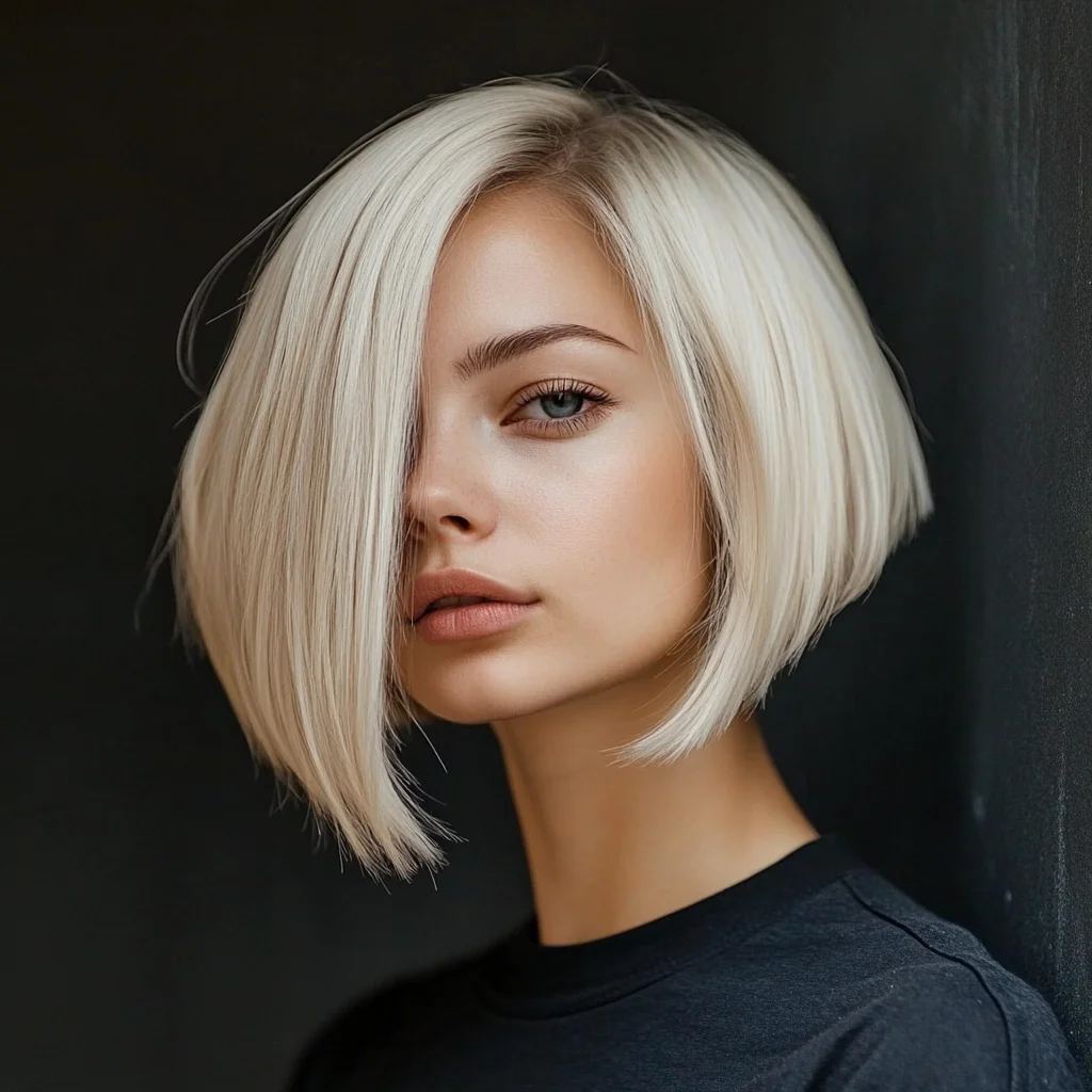 Bold and Beautiful: The Chic Asymmetrical Bob with Sleek Blonde Highlights