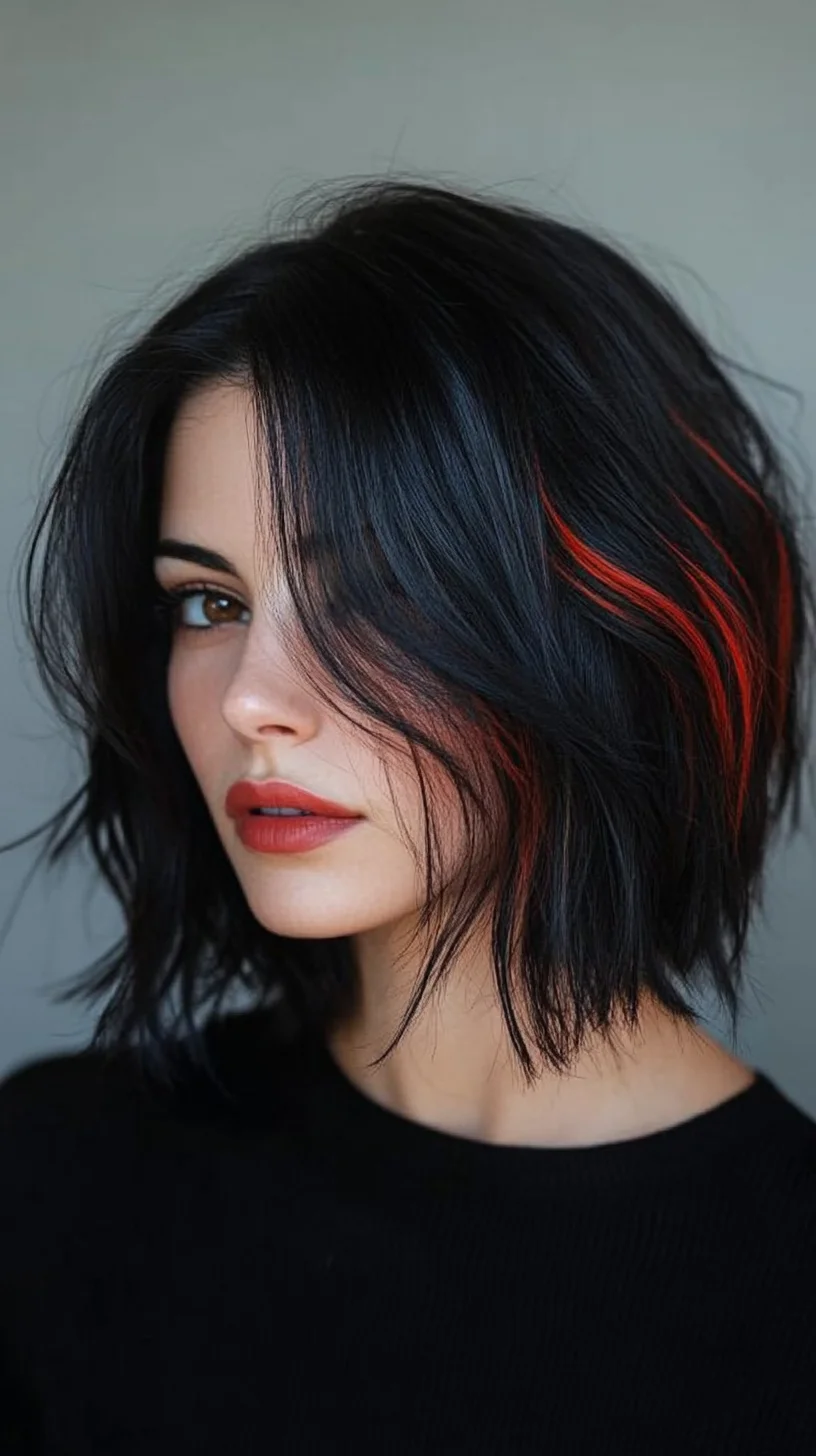 Bold and Trendy: The Modern Textured Bob with Vibrant Highlights