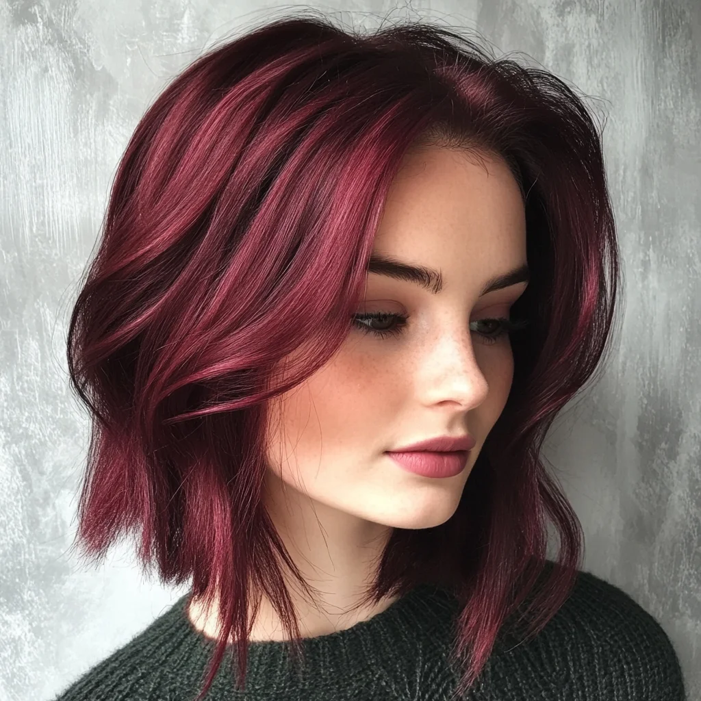 Bold Cherry Red Lob: Effortlessly Chic and Modern