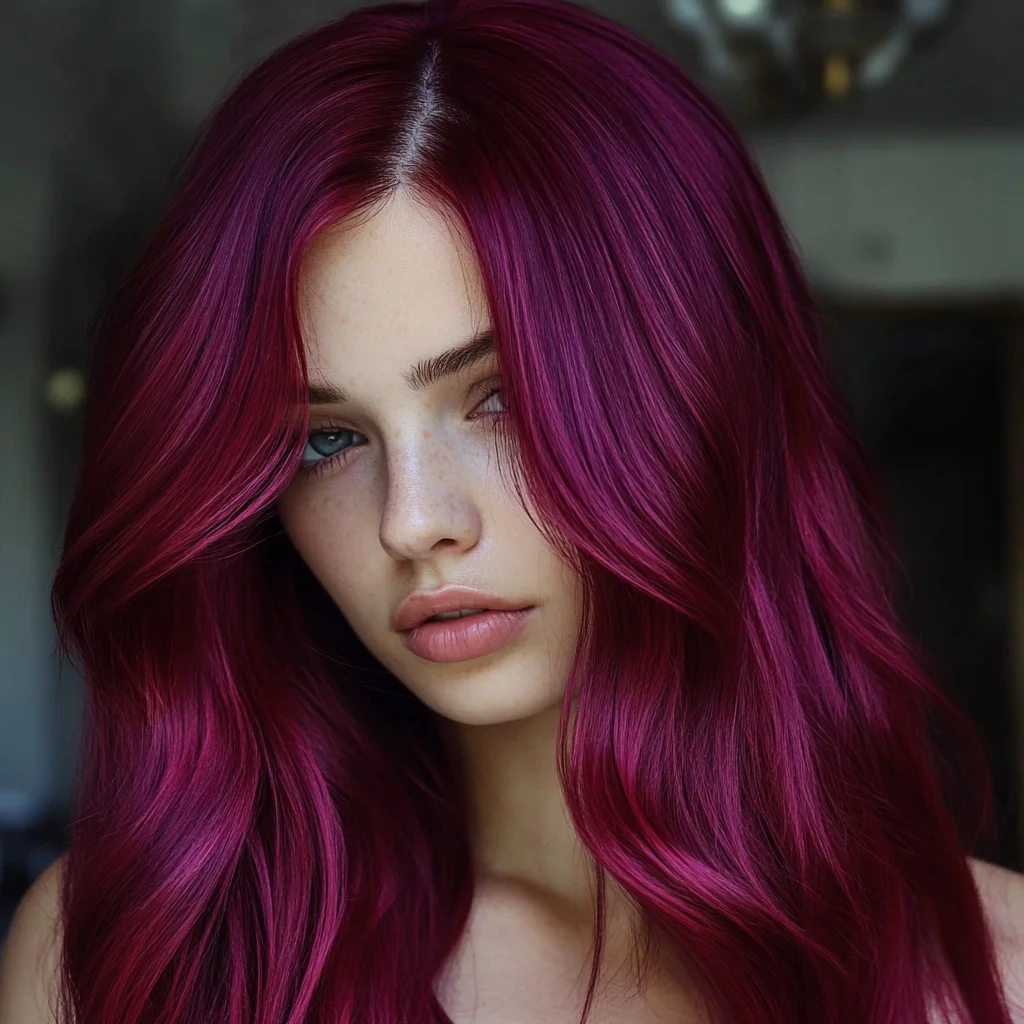 Bold Crimson Waves: Embrace the Vibrant Glam of Rich Magenta Locks