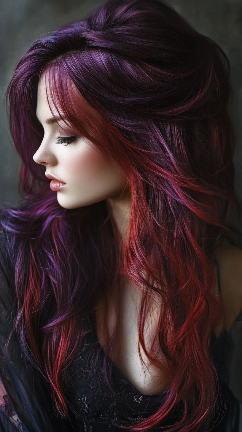 Bold Ombre Waves: A Daring Blend of Rich Purple and Fiery Red