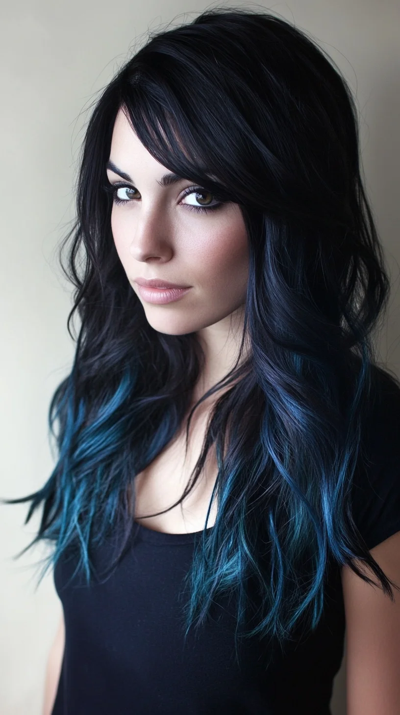 Bold Ombre Waves: Elevate Your Look with Stunning Blue-Black Tresses