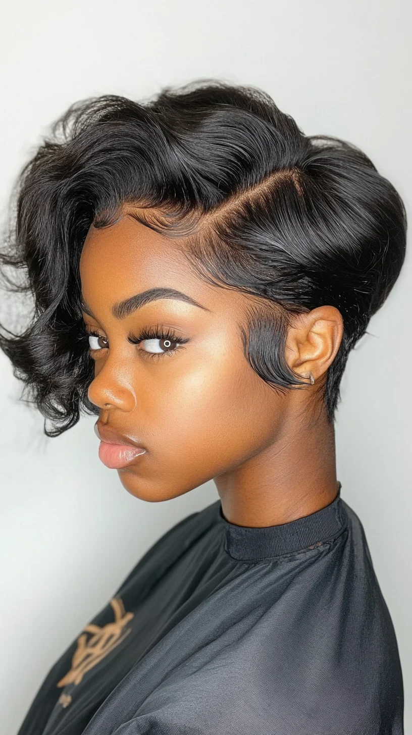 Chic and Glossy: The Elegant Curly Pixie Cut for Effortless Glam