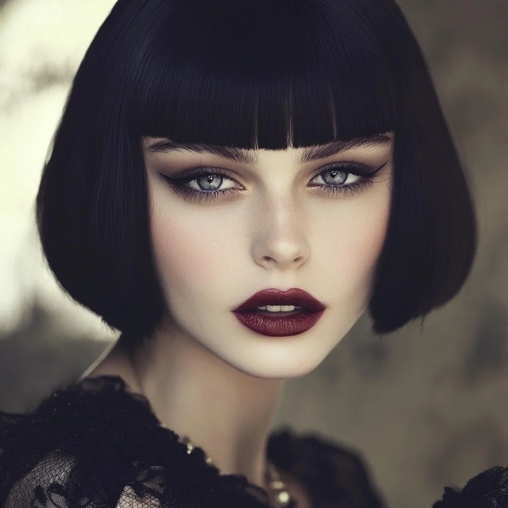 Chic and Sleek: The Classic Blunt Bob with Feathered Bangs