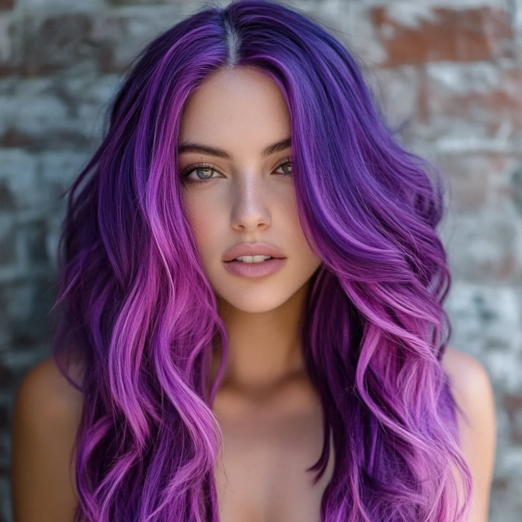 Dazzling Purple Ombre Waves: A Bold and Playful Hairstyle for All Occasions