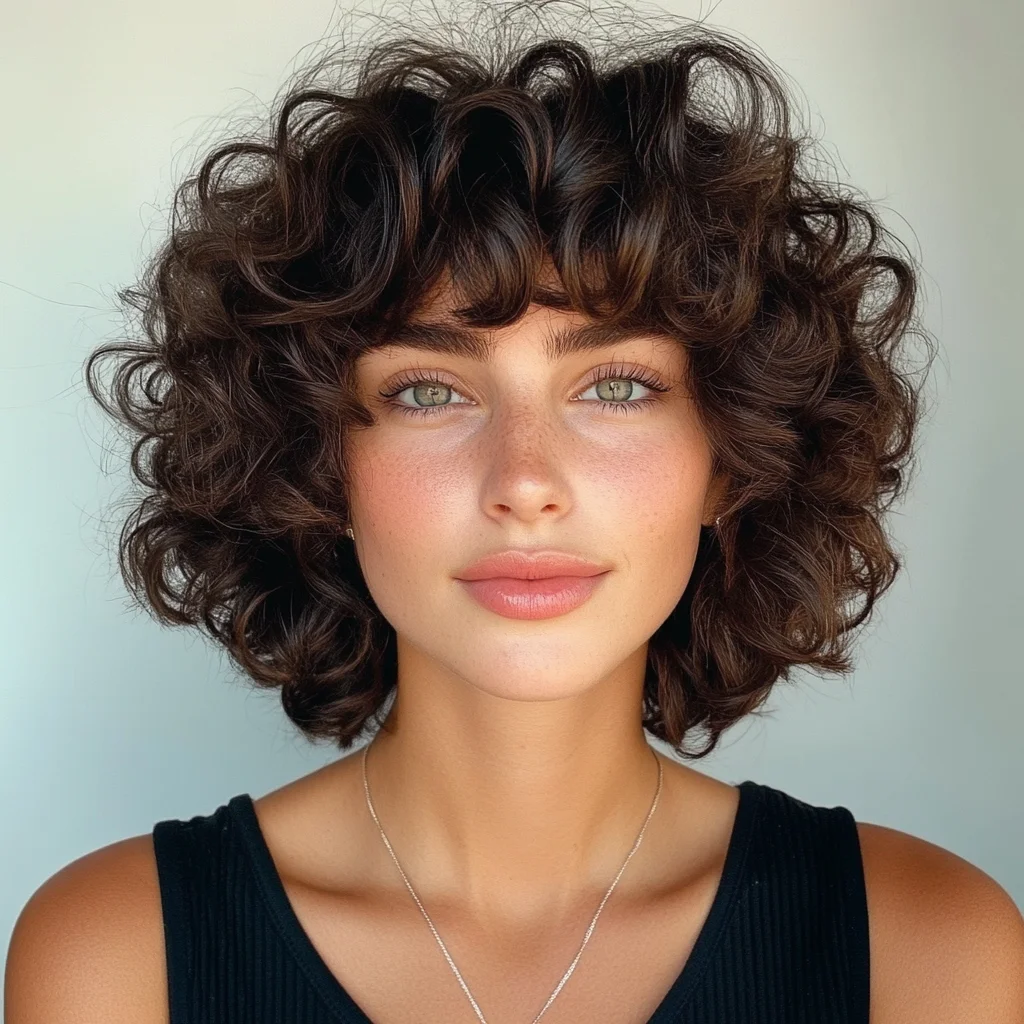 Effortless Elegance: The Chic Curly Bob with Bangs