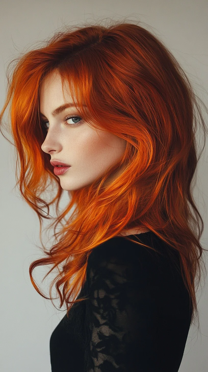 Effortless Glam: Stunning Textured Waves with Fiery Copper Highlights