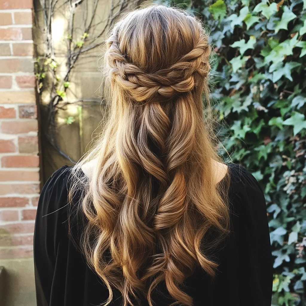 Effortless Romance: The Crown Braid with Cascading Waves