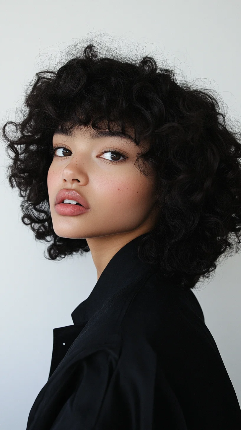 Effortlessly Chic Curly Bob with Playful Bangs