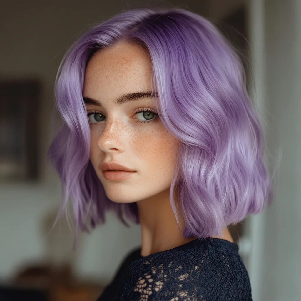 Effortlessly Chic: Embrace the Glamour of Wavy Lavender Locks