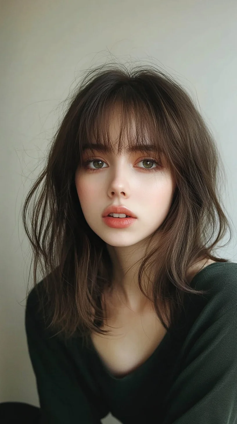 Effortlessly Chic: Embrace the Tousled Layers with Soft Bangs