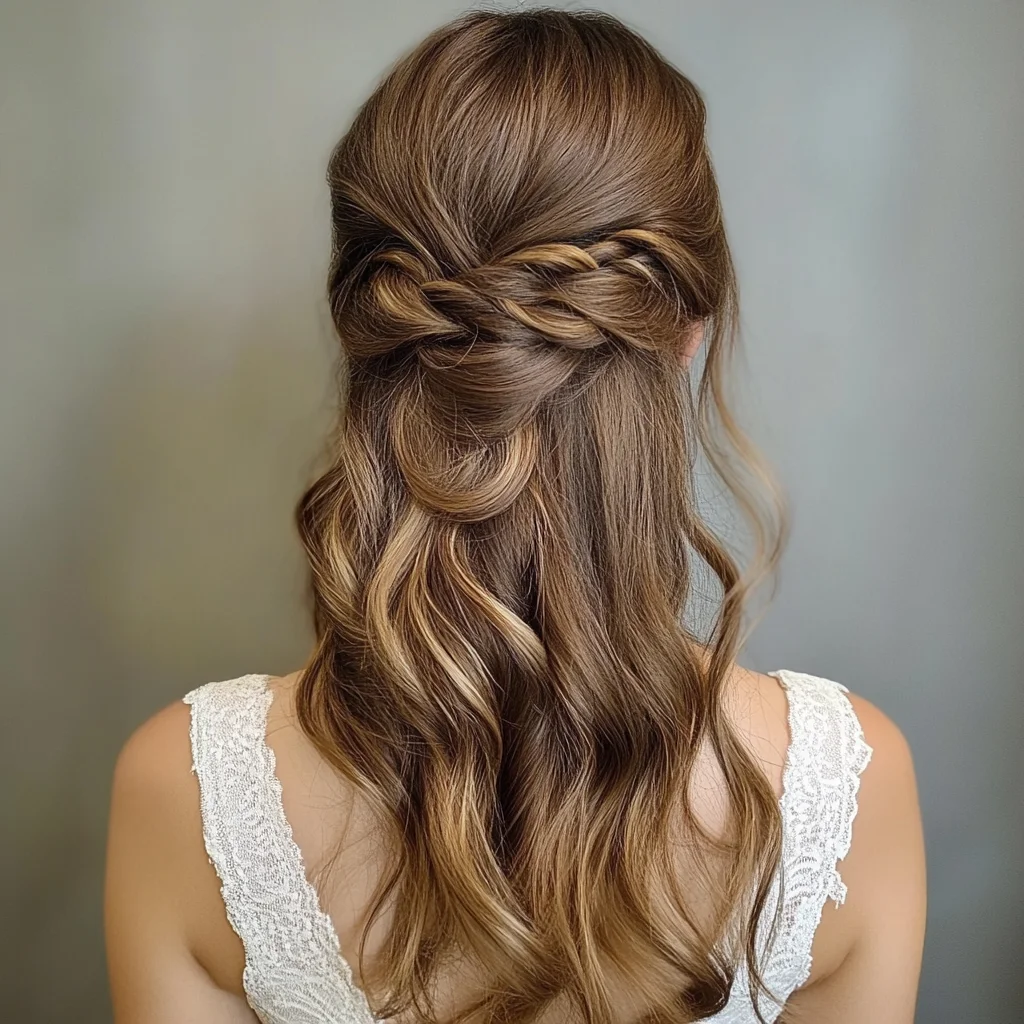 Effortlessly Chic Half-Up Twist with Romantic Waves