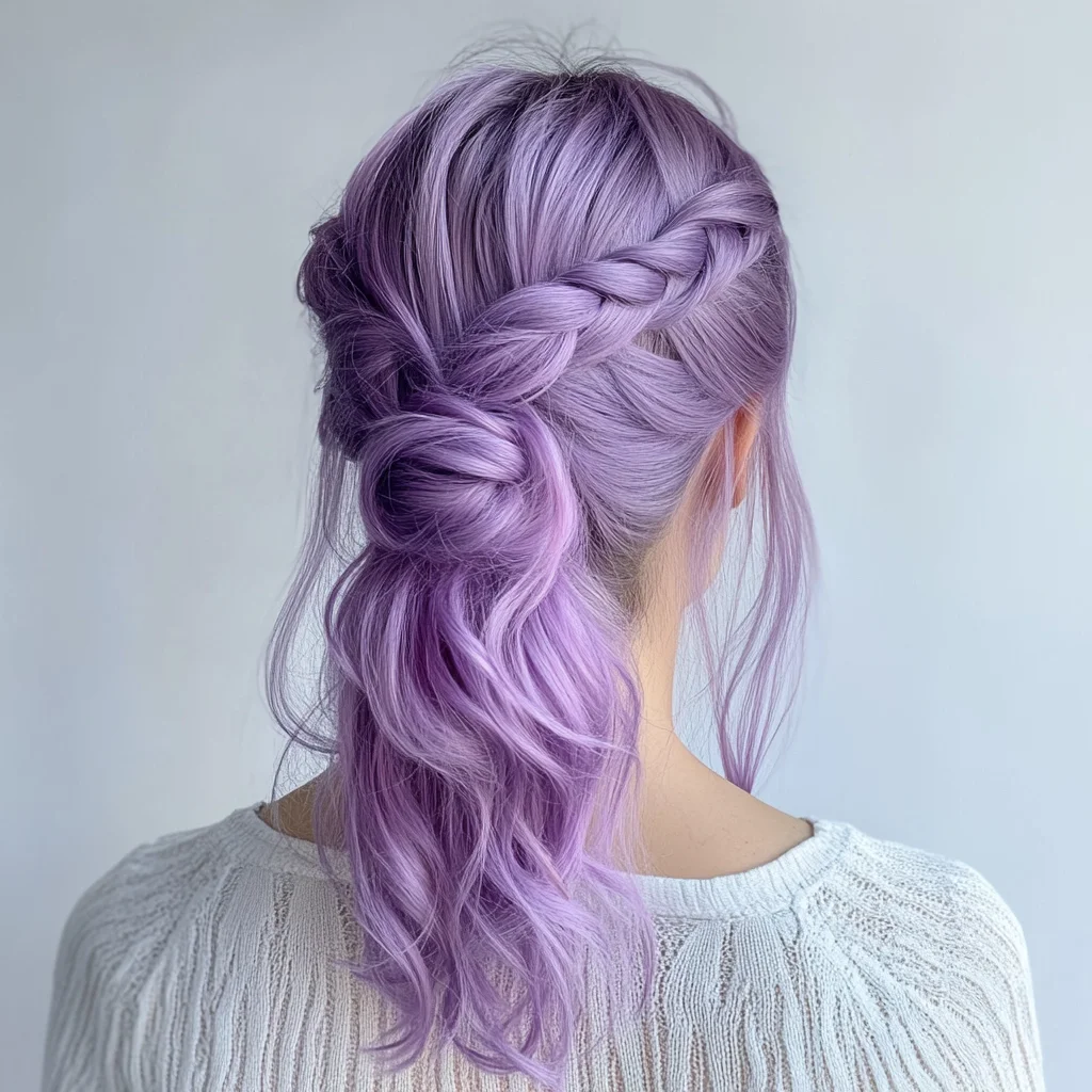 Effortlessly Chic Lavender Mermaid Waves with Braided Elegance