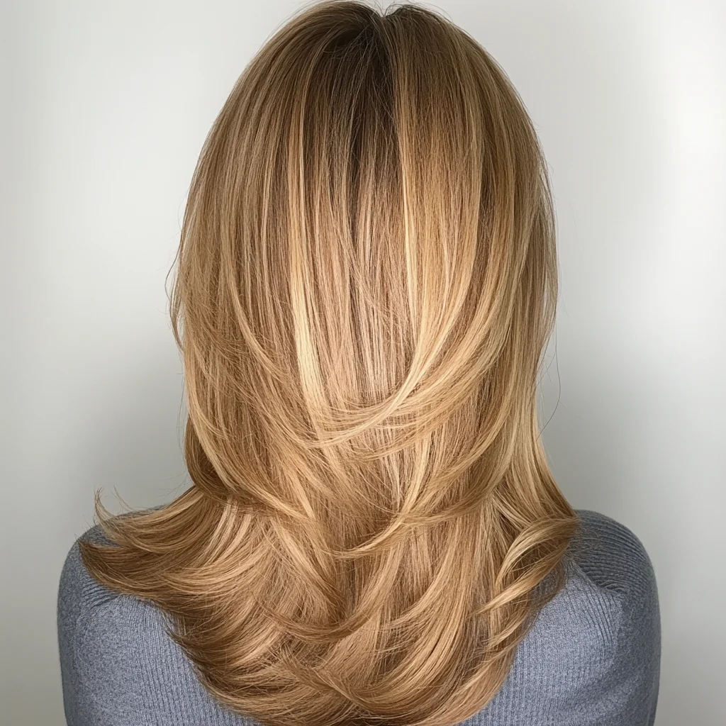 Effortlessly Chic Layered Hair with Sun-Kissed Highlights