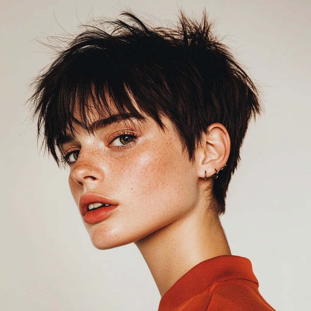 Effortlessly Chic Pixie Cut with Textured Fringe for a Bold Look