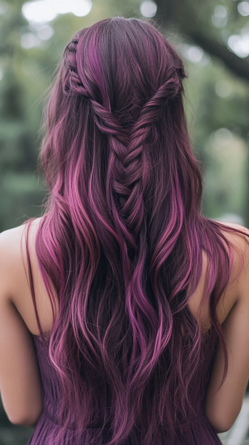 Effortlessly Chic: Romantic Braids Meet Vibrant Purple Waves