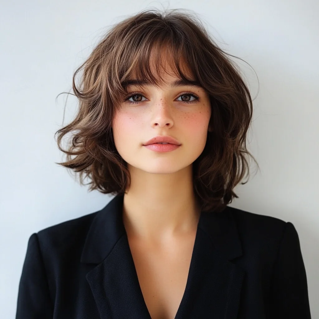 Effortlessly Chic Textured Bob with Playful Bangs