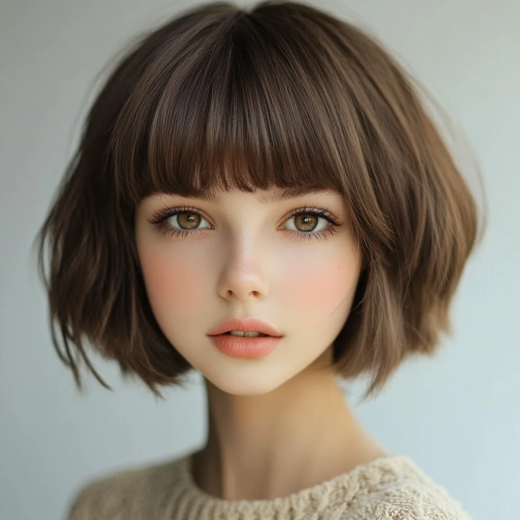 Effortlessly Chic Textured Bob with Soft Bangs for a Fresh Look