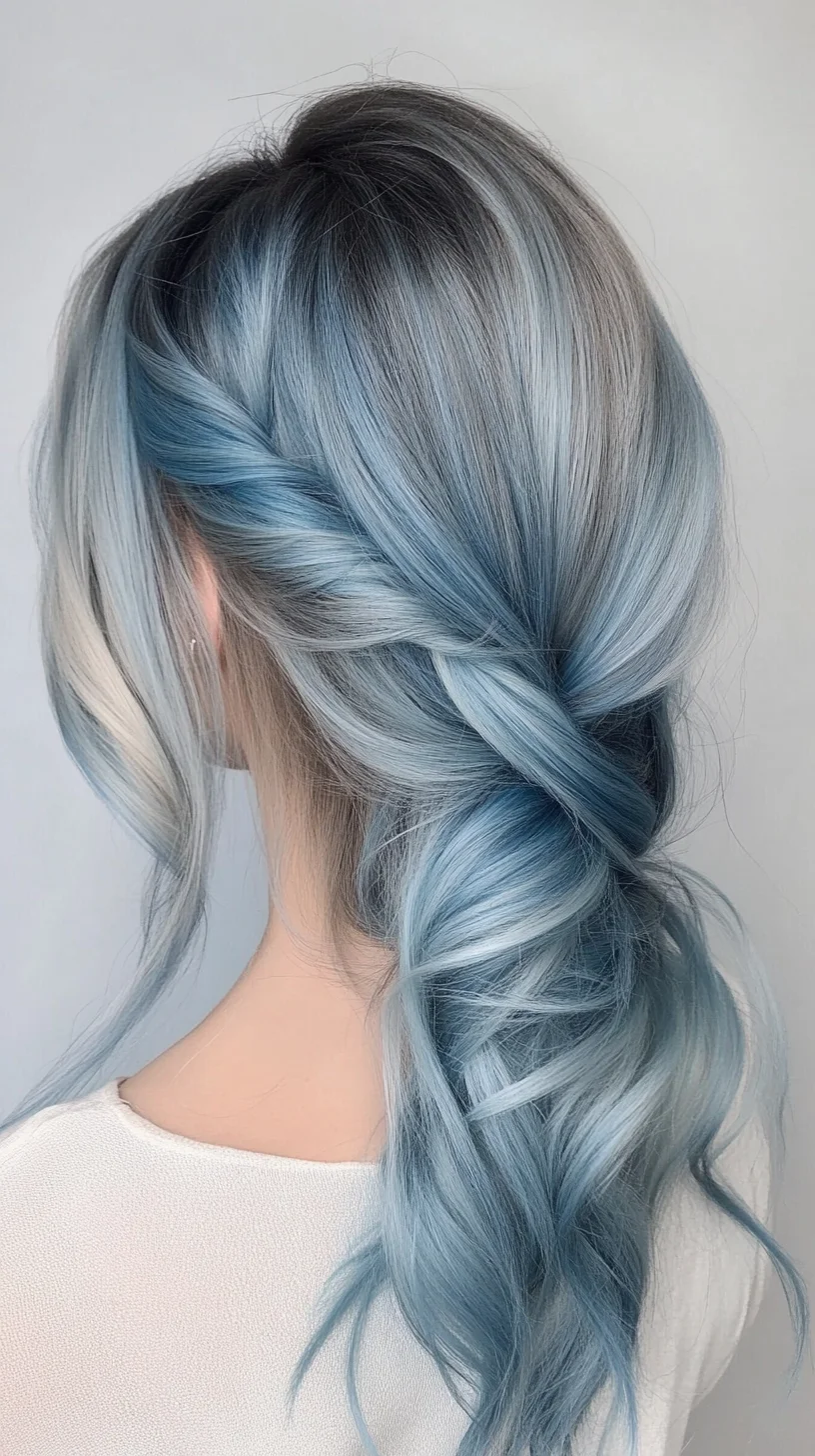 Effortlessly Chic: The Dreamy Ice Blue Twisted Waves Hairstyle