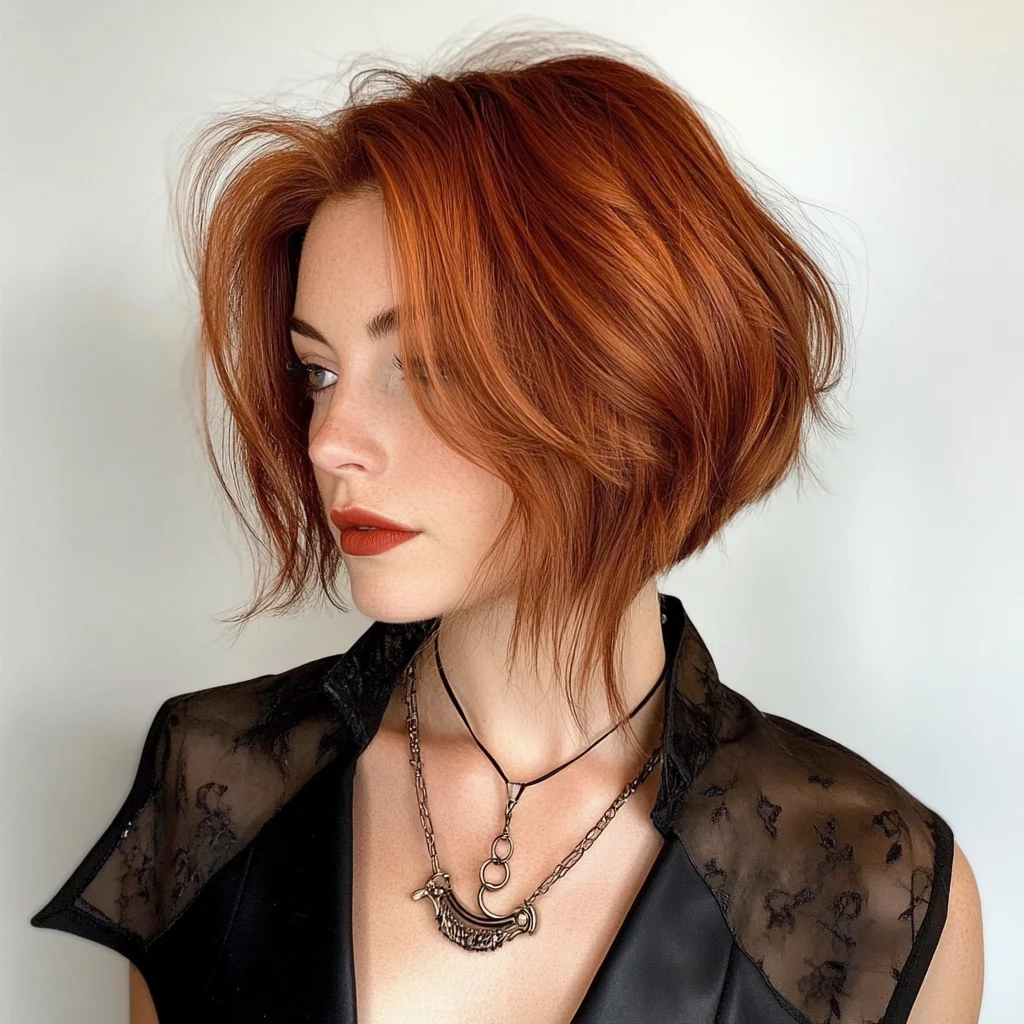 Effortlessly Chic: The Fluffy Textured Bob with Fiery Hues