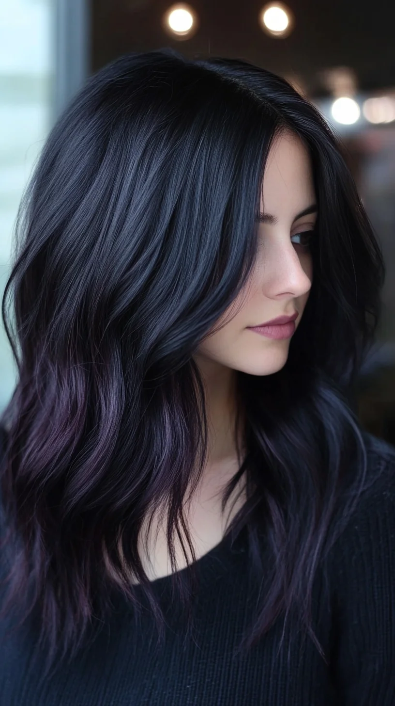 Effortlessly Chic: The Luscious Wavy Mane with Subtle Purple Undertones