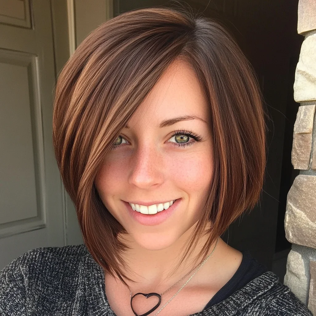 Effortlessly Chic: The Modern Angled Bob with Glossy Highlights