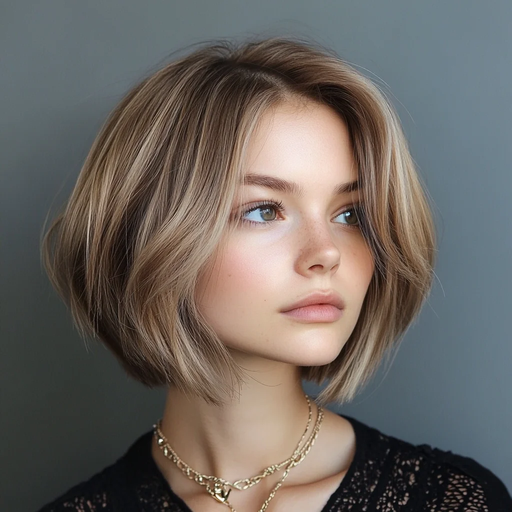 Effortlessly Chic: The Modern Textured Bob with Soft Highlights