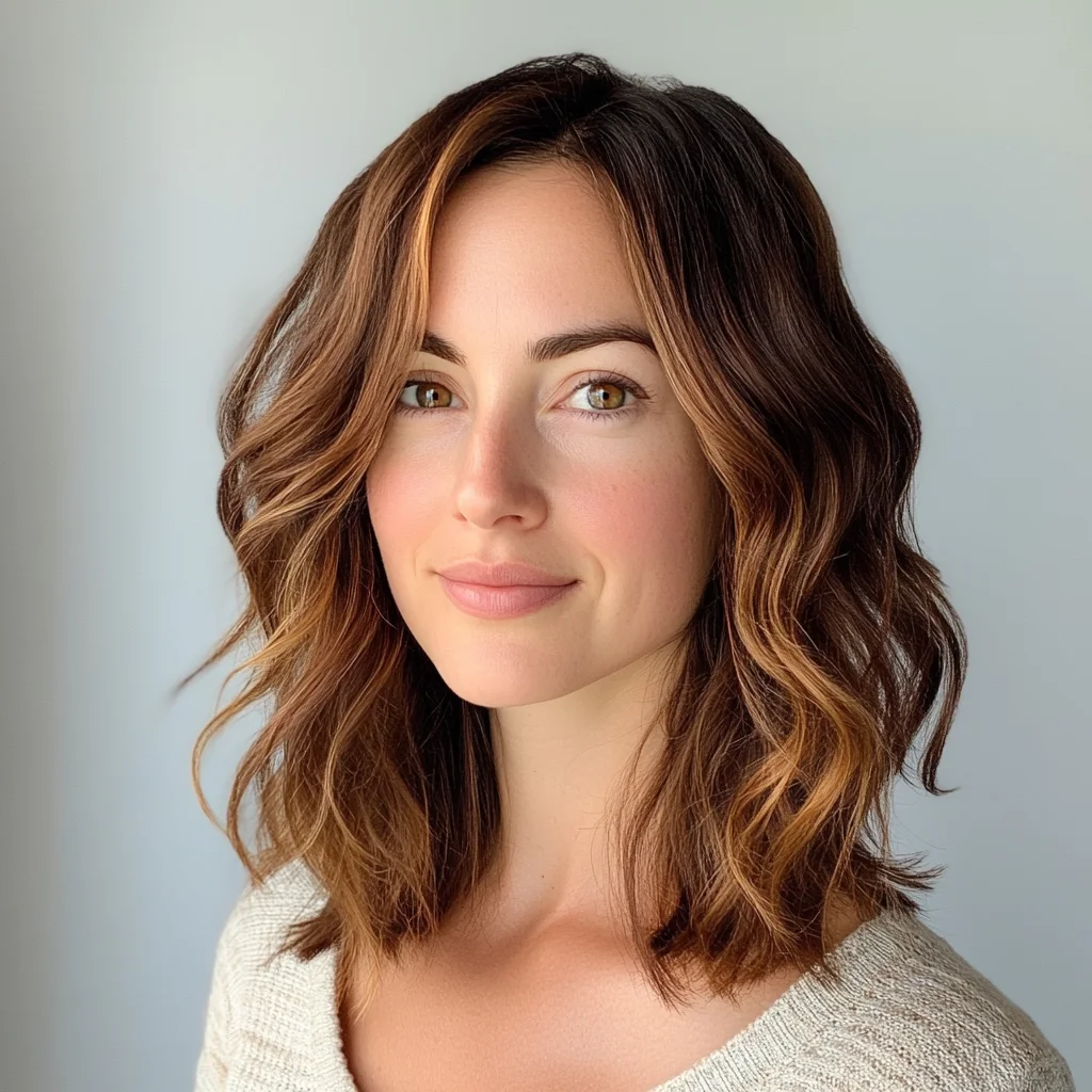 Effortlessly Chic: The Modern Textured Lob with Balayage Highlights