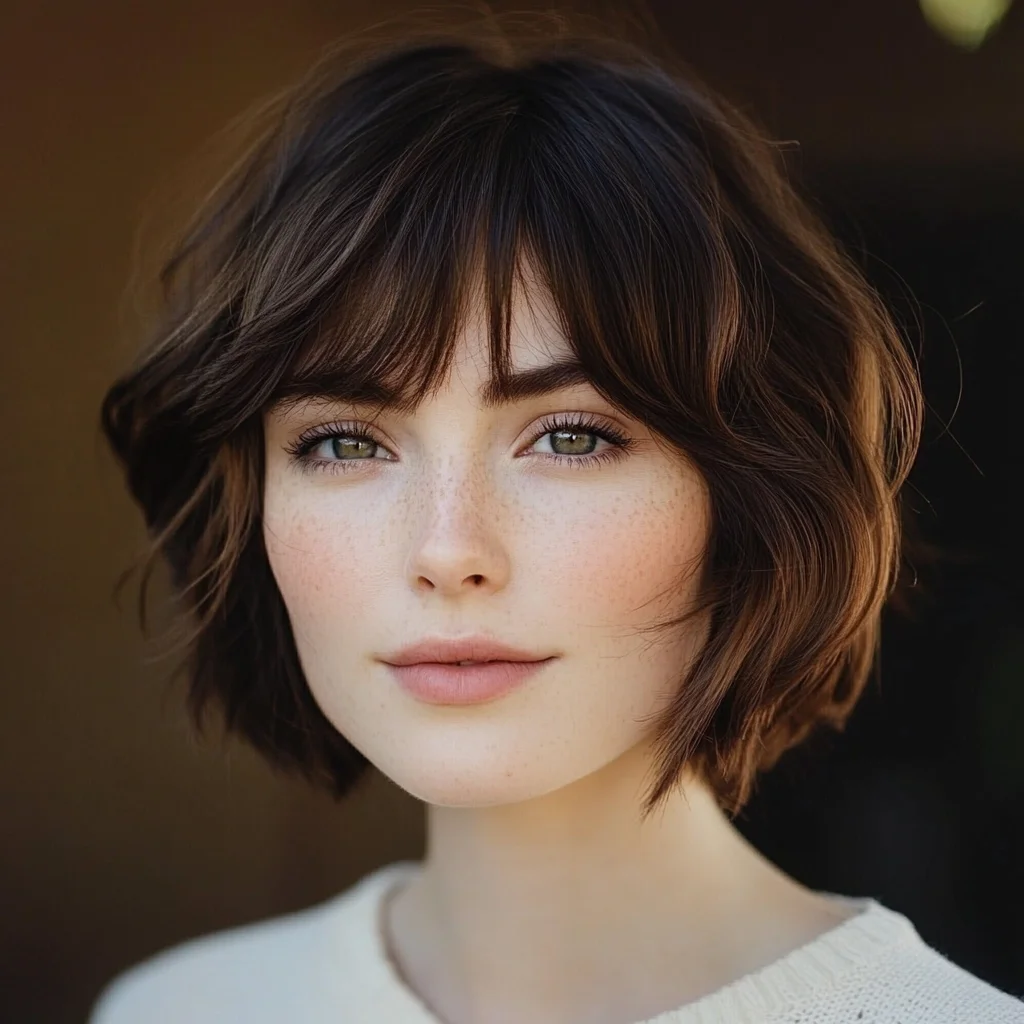 Effortlessly Chic: The Modern Wavy Bob with Soft Bangs