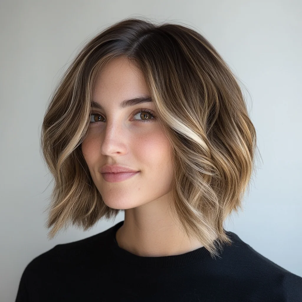 Effortlessly Chic: The Modern Wavy Lob with Luminous Highlights