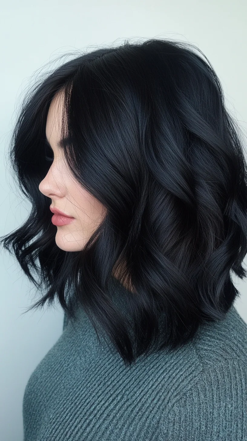 Effortlessly Chic: The Textured Black Bob with Soft Waves