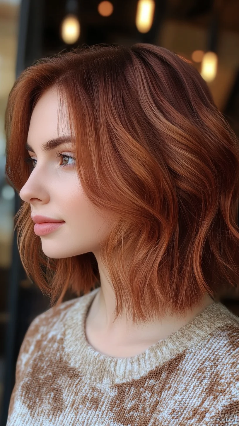 Effortlessly Chic: The Textured Lob with Warm Copper Hues