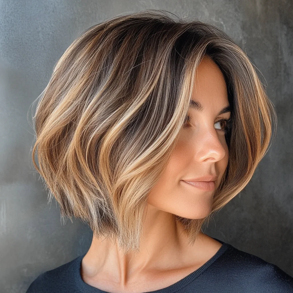 Effortlessly Chic: The Textured Lob with Warm Highlights