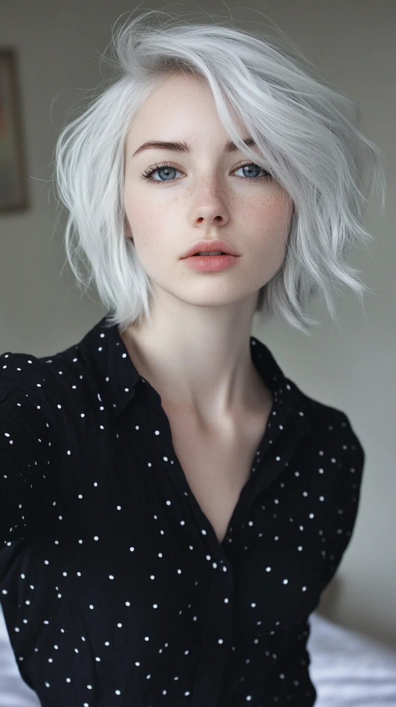 Effortlessly Chic: The Textured Silver Bob with Tousled Waves