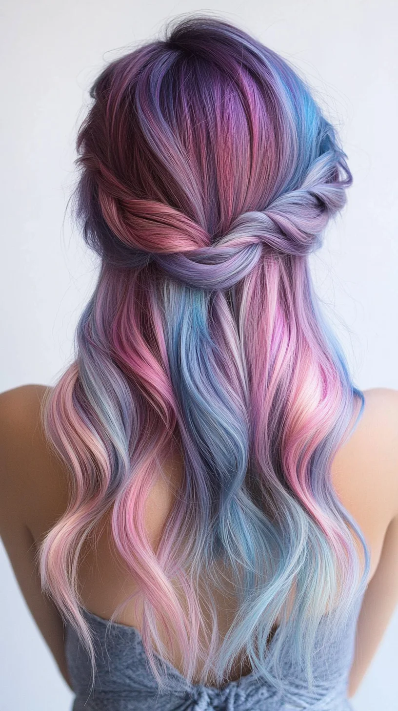 Effortlessly Chic: Vibrant Pastel Waves with a Twisted Updo