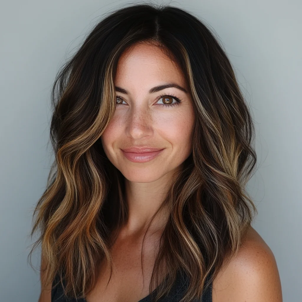 Effortlessly Chic Wavy Lob with Luminous Highlights