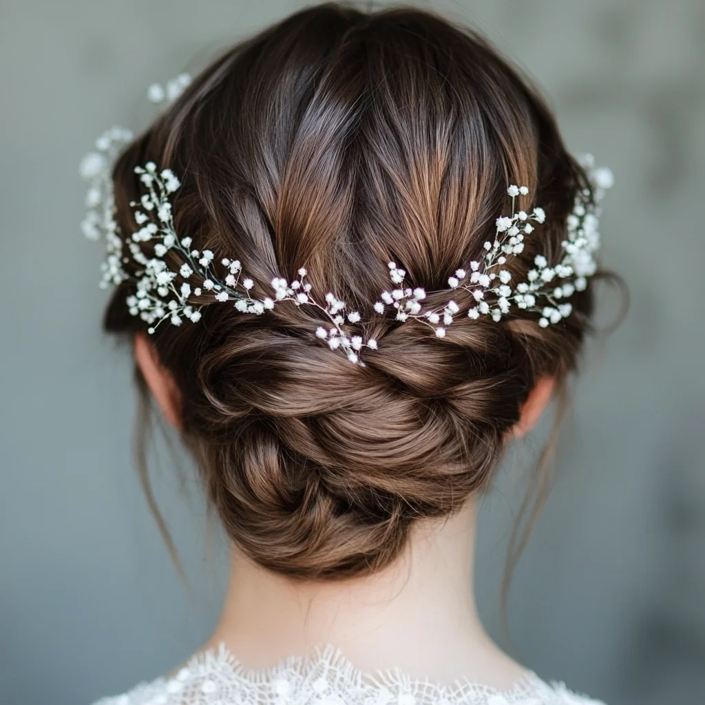 Effortlessly Elegant Floral Updo: A Perfect Blend of Romance and Sophistication