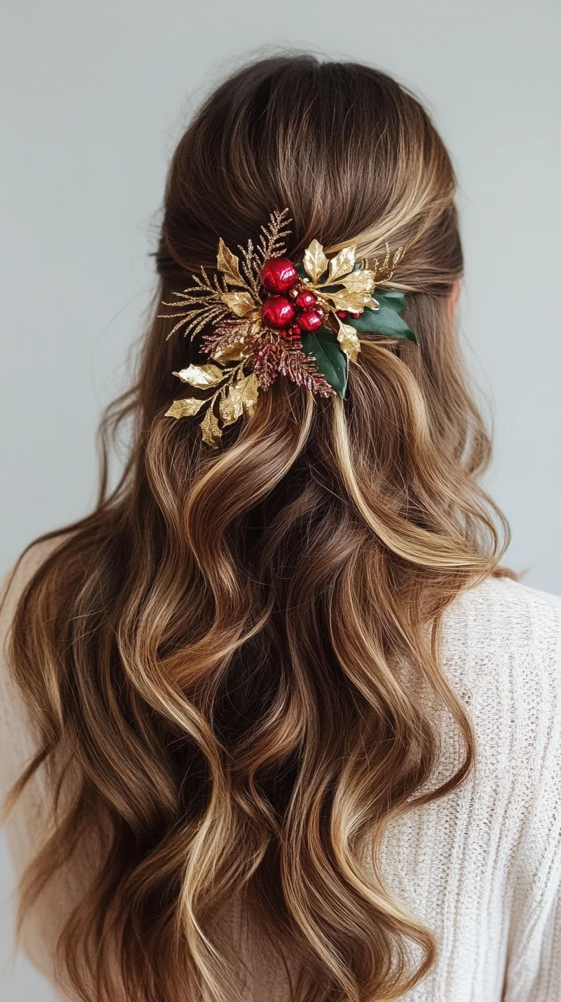 Effortlessly Elegant Half-Up Hairstyle Adorned with Seasonal Accents