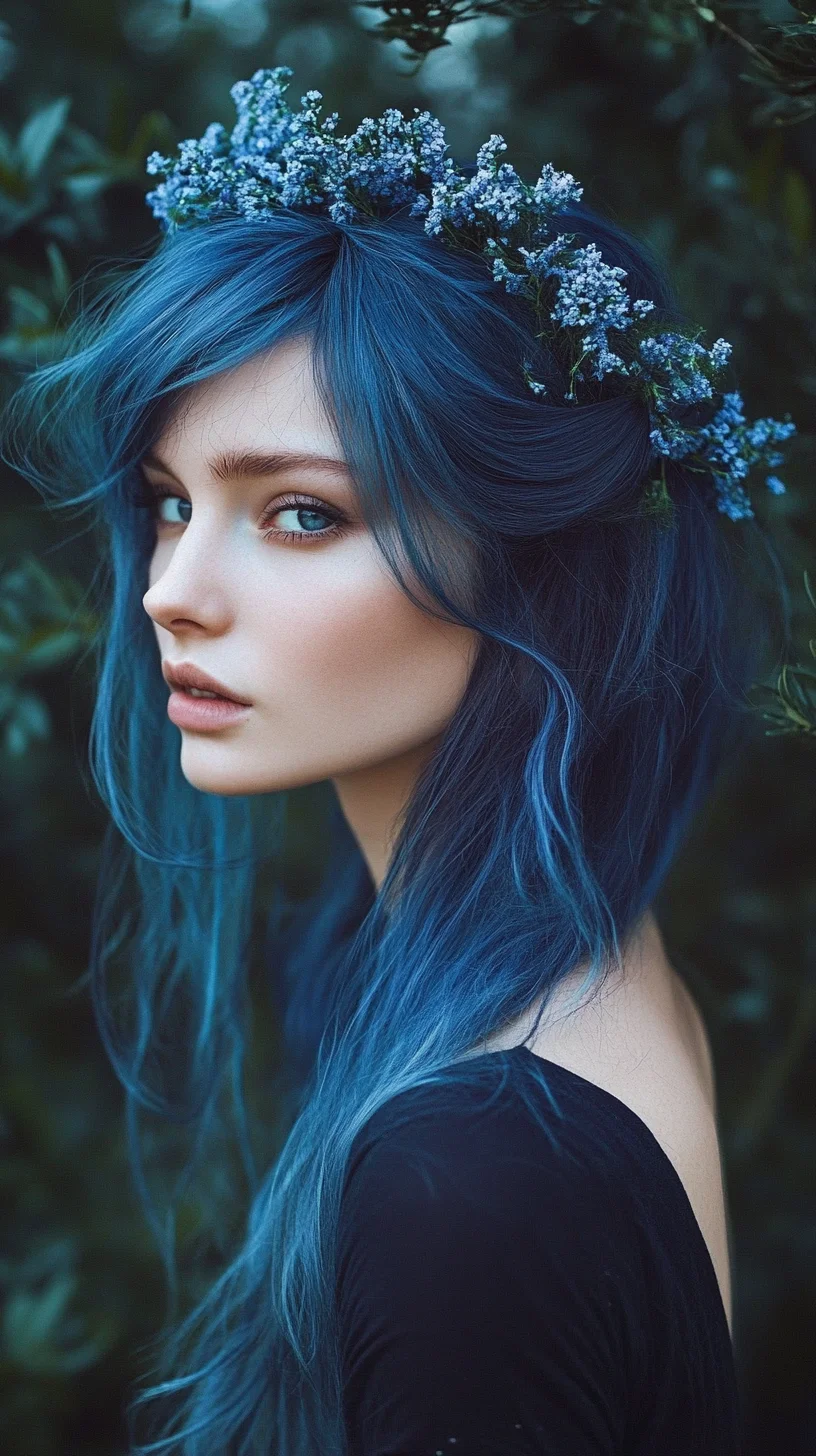 Effortlessly Enchanting: Blue Glam Waves with Floral Accents