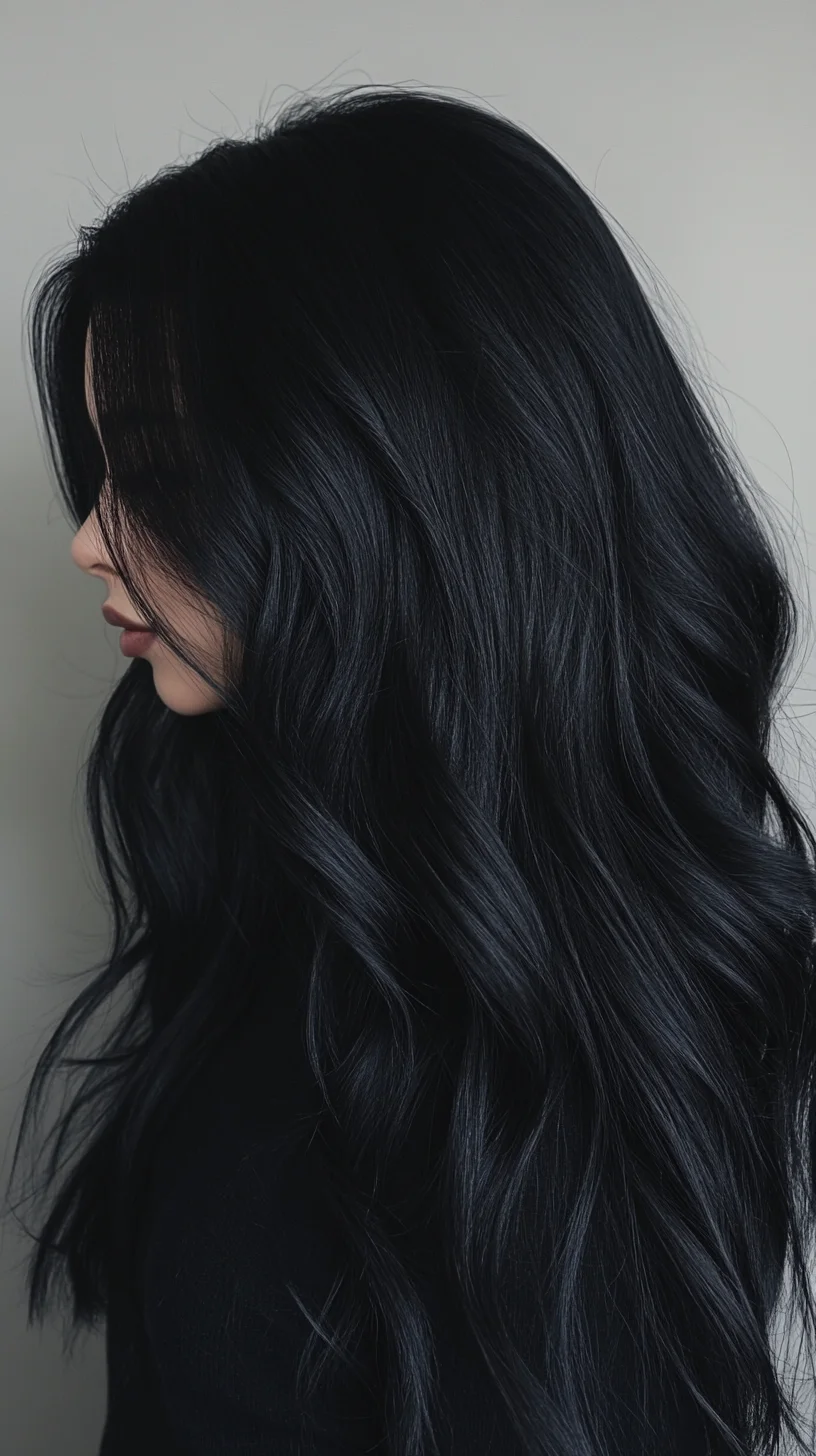 Effortlessly Glamorous: Luxurious Waves in Deep Black Tresses