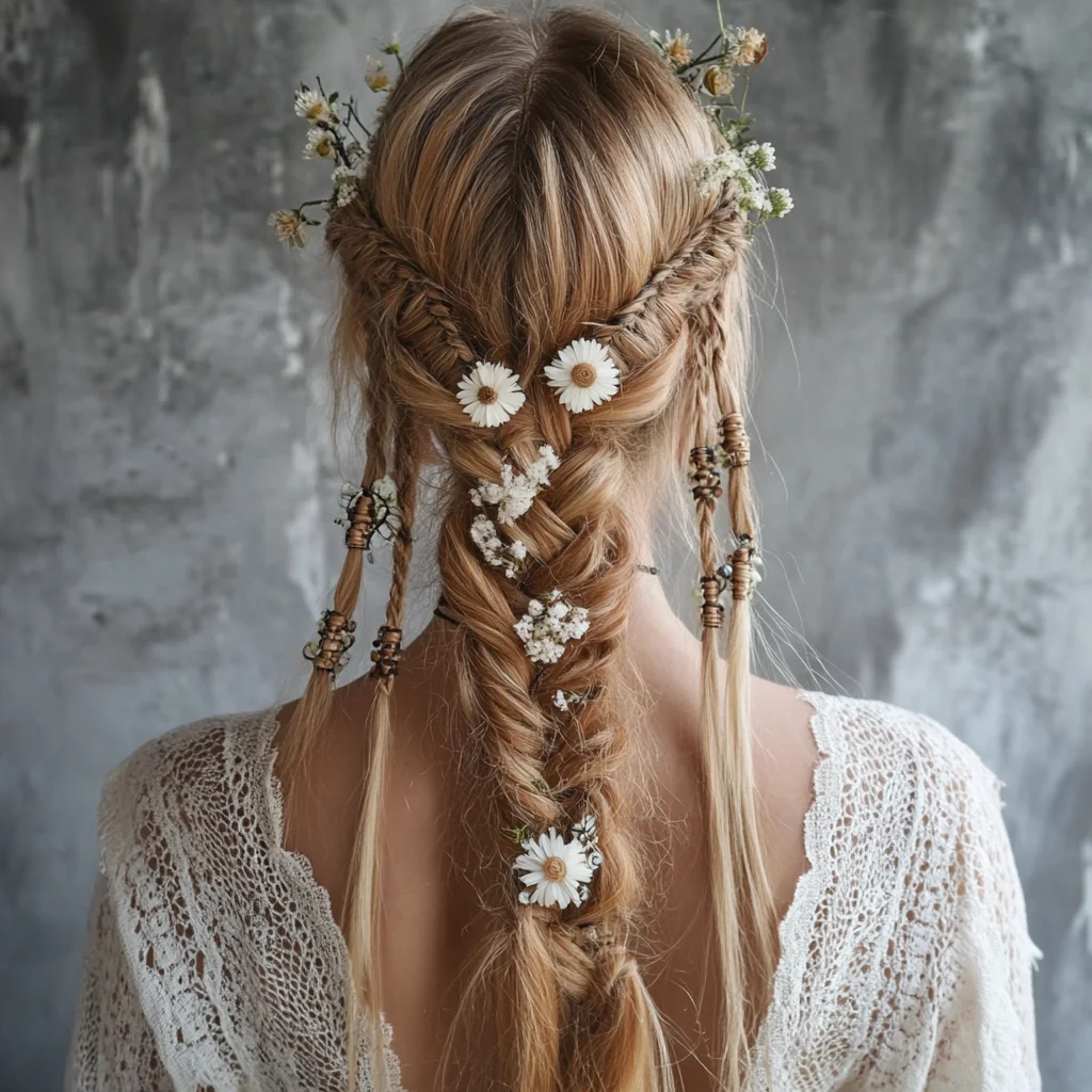 Effortlessly Romantic: Bohemian Braids with Floral Accents