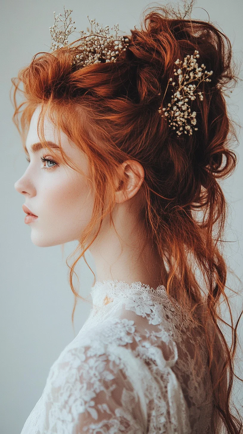 Effortlessly Romantic: The Bohemian Updo with Whimsical Floral Accents