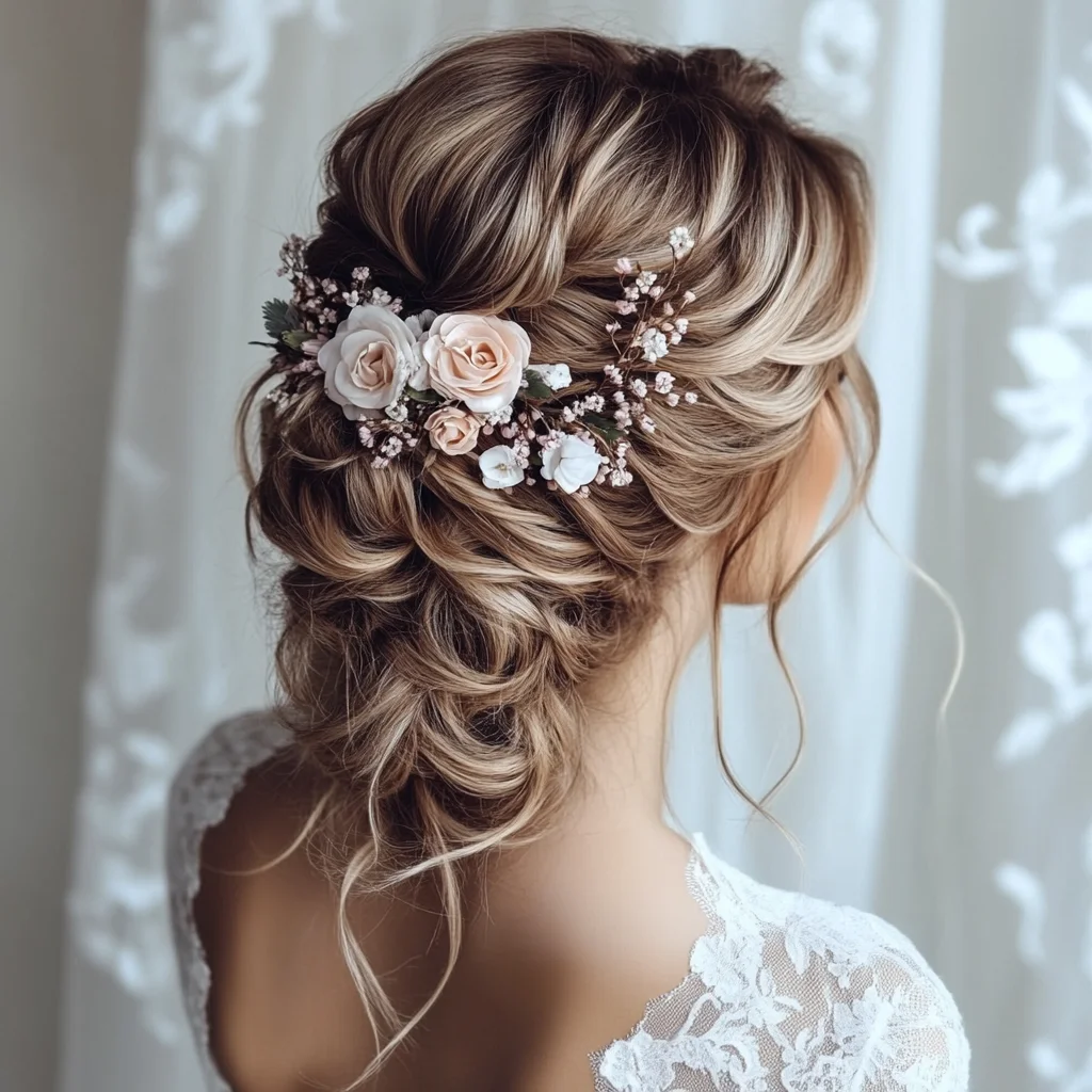 Effortlessly Romantic: The Enchanting Updo with Floral Accents