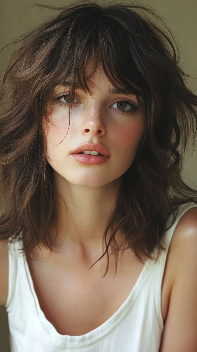 Effortlessly Tousled Waves with Chic, Face-Framing Bangs