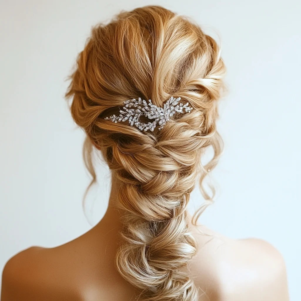 Elegant Braided Chignon with Crystal Accent for a Timeless Look