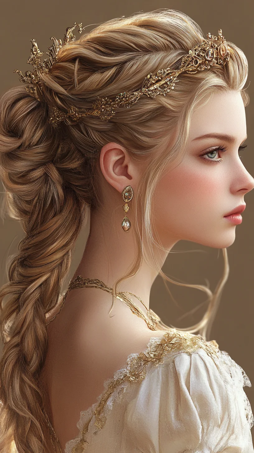 Elegant Braided Updo with Golden Accents for a Regal Look