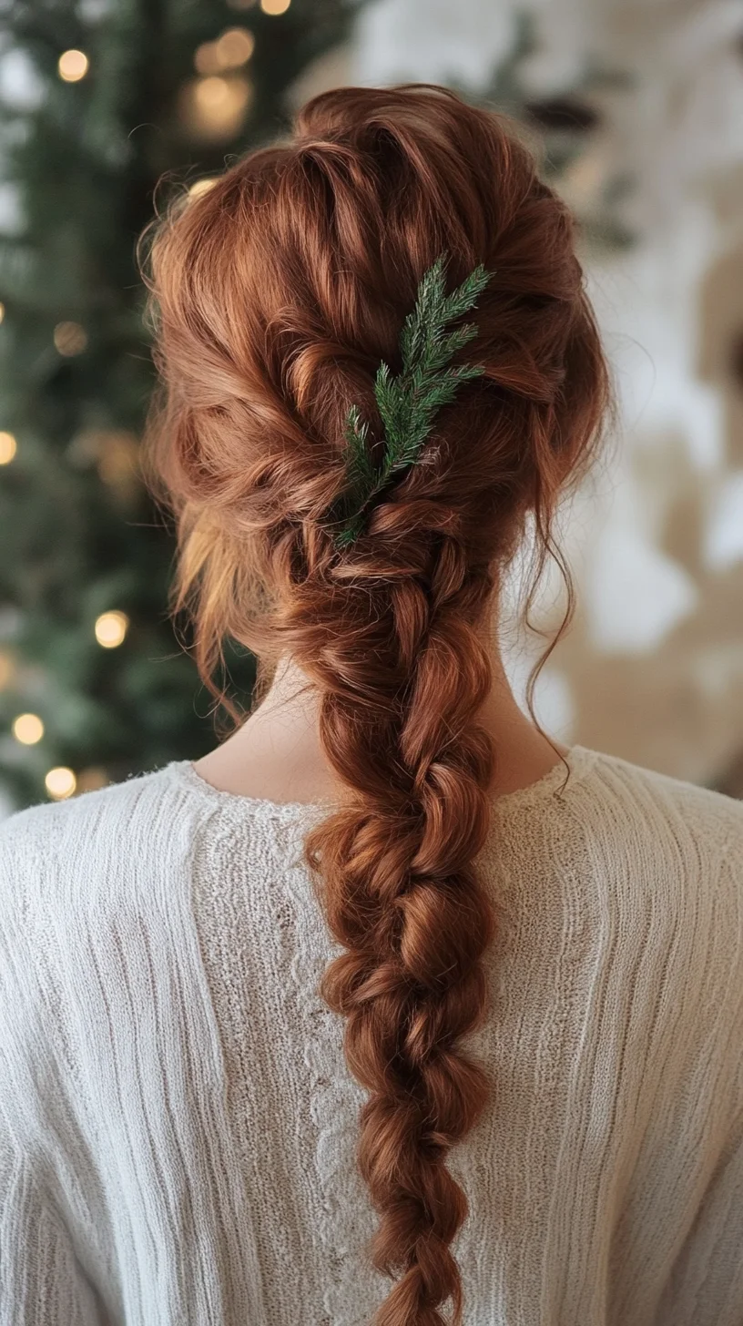 Elegant Fishtail Braid with Nature-Inspired Accents