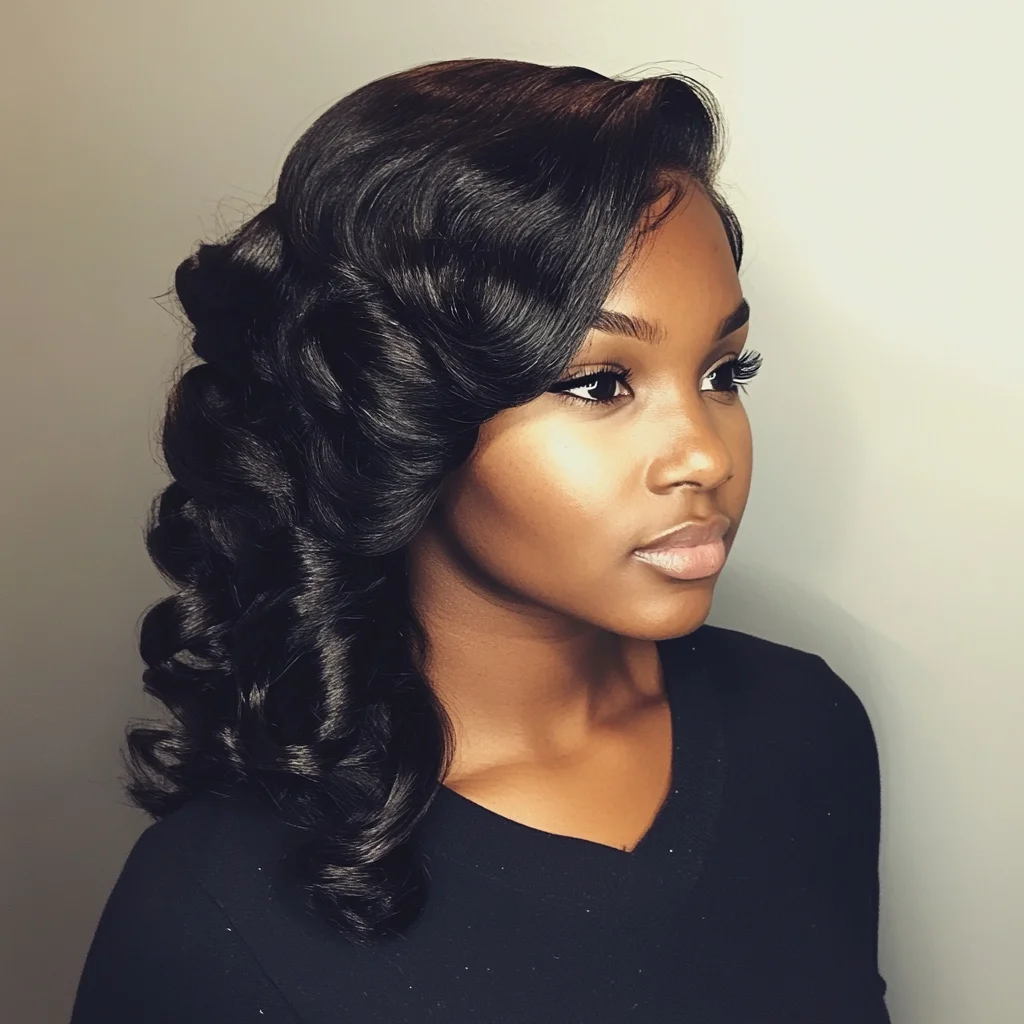 Elegant Vintage Glam: A Stunning Curled Hairstyle for Timeless Beauty