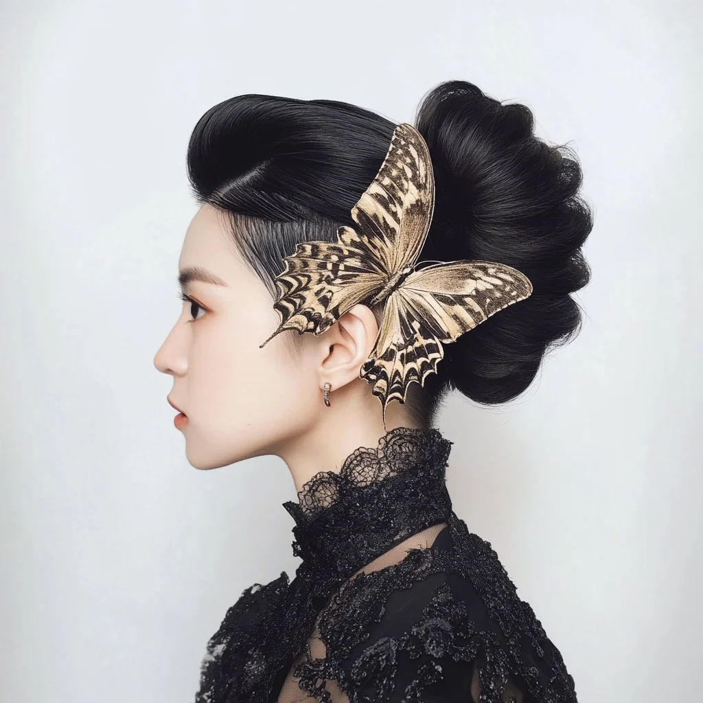 Elegant Vintage Updo with a Stunning Butterfly Accent