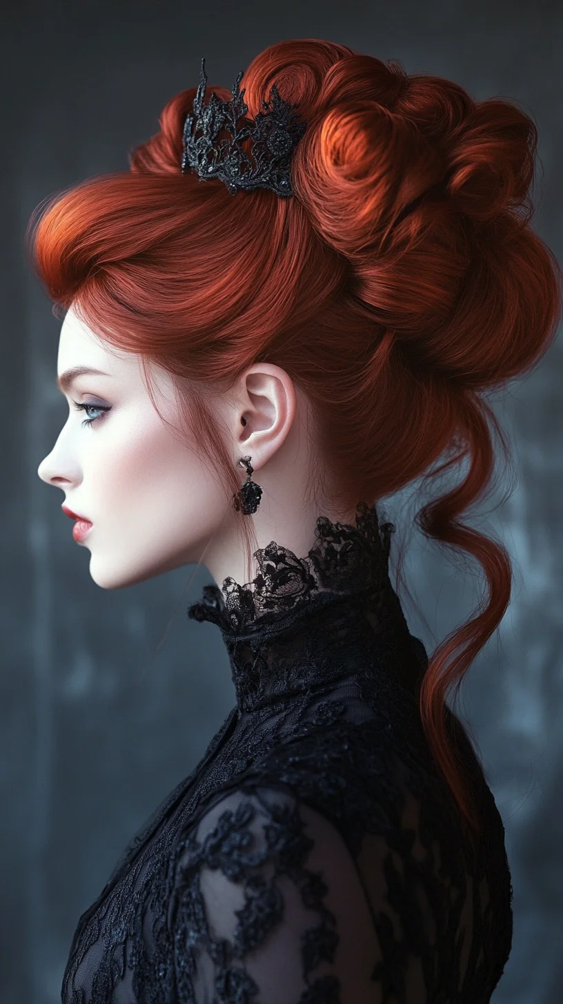 Elegant Vintage Updo with Intricate Twists and Rich Copper Tones